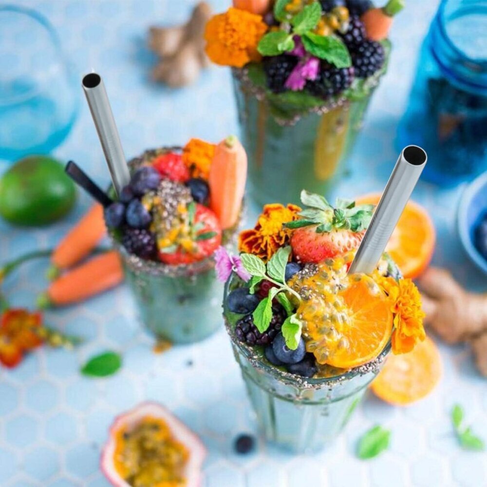 5 Pcs 10" Reusable Bubble Tea & Smoothie Straws, Stainless Steel, Angled Tips, 0 - Picture 7 of 7
